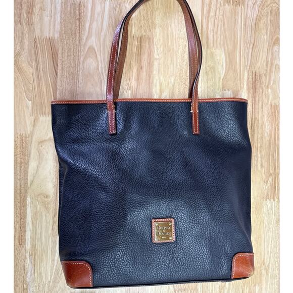 Dooney & Bourke Handbags - Dooney & Bourke Black Pebbled Leather Tote with Chestnut Trim